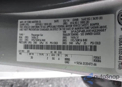 2014 Ford Fiesta Se из США, поврежденный, VIN 3FADP4BJ0EM226687